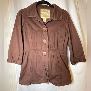 Fusion Denim Coffee Brown Mini Blazer with 3/4 Sleeves w Fitted Waist Size S
